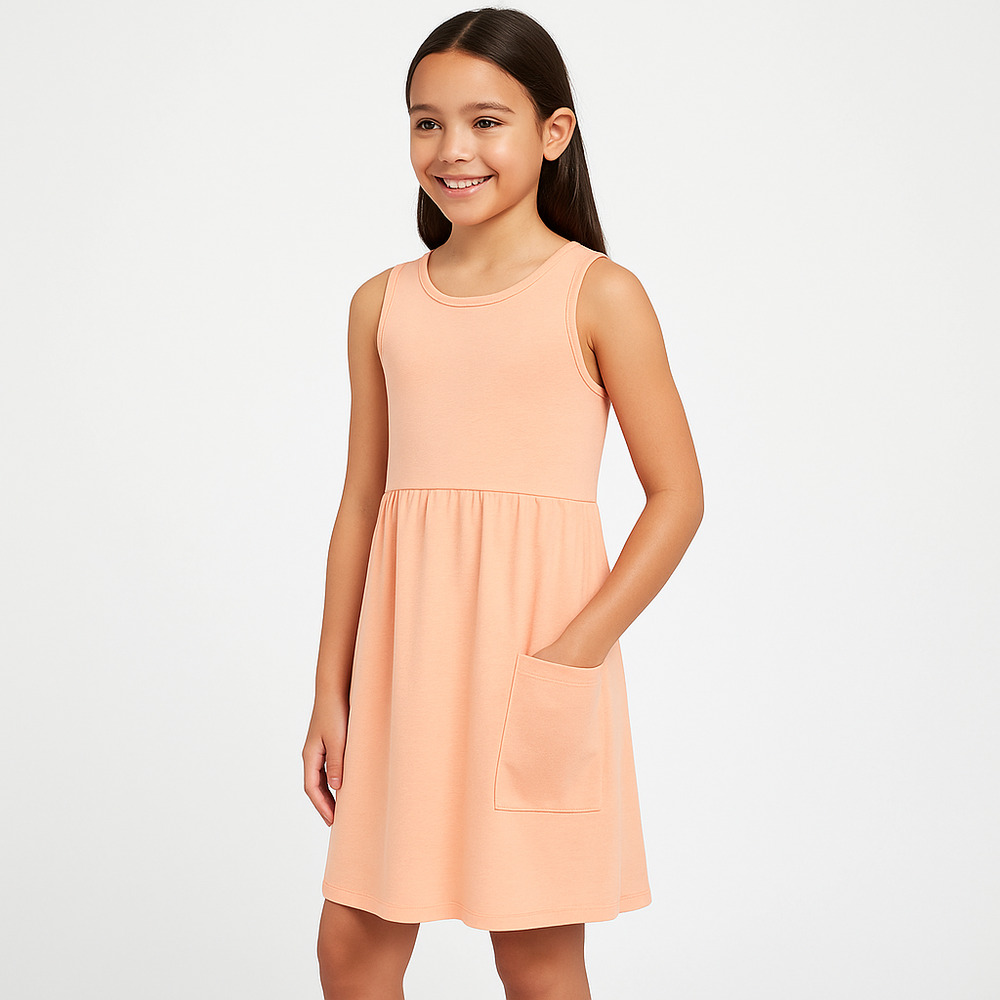 Wonder Nation Dress Girls Orange Sleeveless Play KneeLength Pockets Size Large